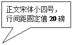 矩形标注: 正文宋体小四号，行间距固定值20磅